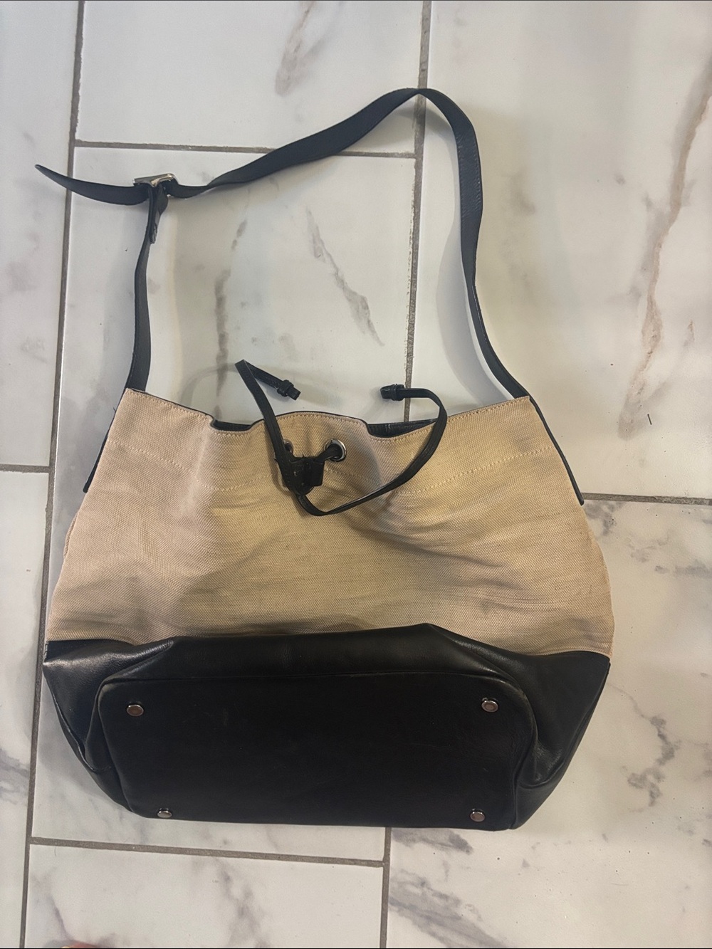 Jenni Kayne + Pottery barn kids Beige Canvas and Black Leather Tote